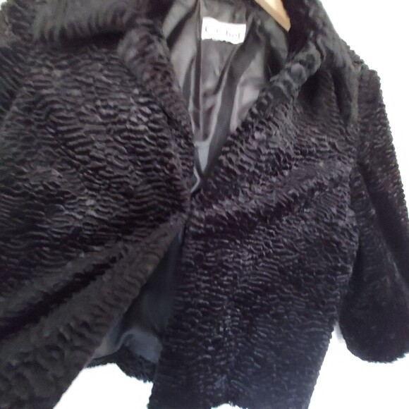 Cachet Black Fur Coat Cropped Jacket Size M/L Evening Retro - Picture 6 of 10